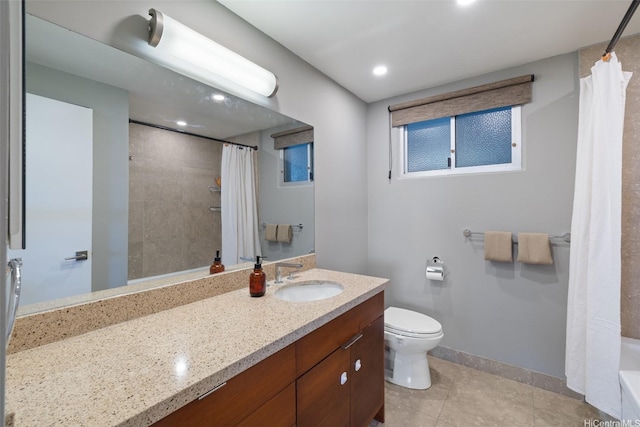 999 Wilder Ave Unit 1603, Honolulu, HI 96822 - bathroom featuring vanity, toilet, tile patterned flooring, baseboards, and recessed lighting