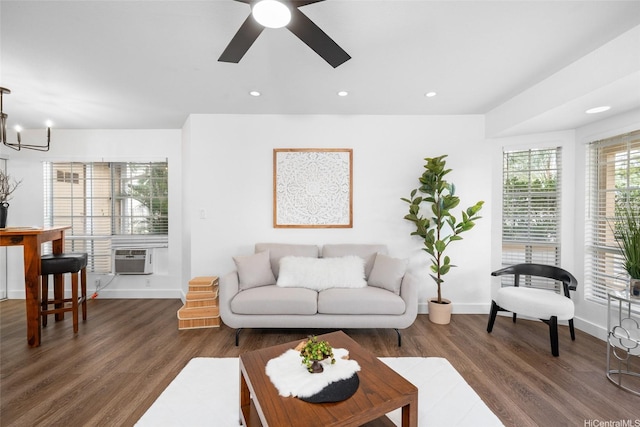 306 Mananai Pl Unit 4D, Honolulu, HI 96818 - living room with baseboards, wood finished floors, recessed lighting, and a chandelier