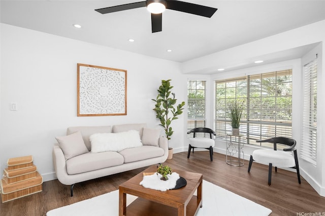 306 Mananai Pl Unit 4D, Honolulu, HI 96818 - living room featuring recessed lighting, wood finished floors, baseboards, and ceiling fan