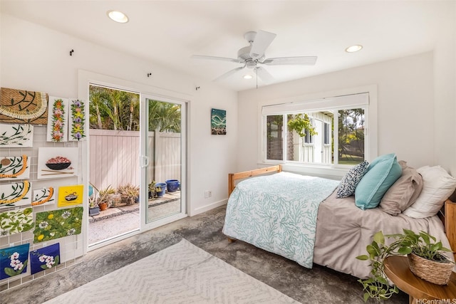 440 Akoakoa Pl, Kailua, HI 96734 - bedroom with access to outside, recessed lighting, ceiling fan, and baseboards