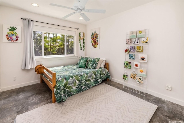 440 Akoakoa Pl, Kailua, HI 96734 - bedroom with baseboards, recessed lighting, concrete flooring, and ceiling fan