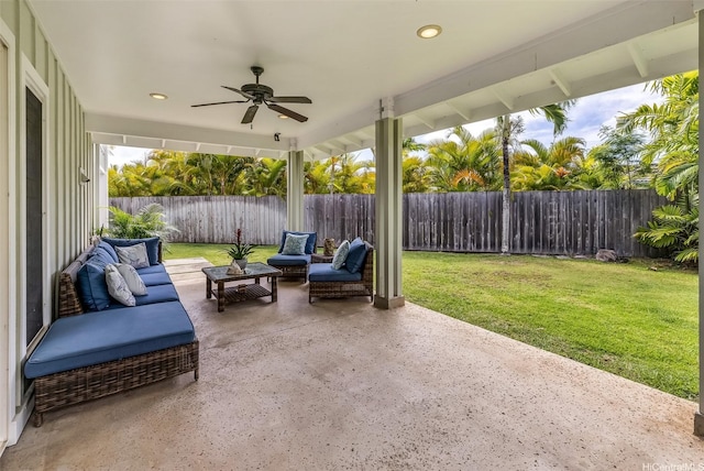440 Akoakoa Pl, Kailua, HI 96734 - view of patio / terrace with ceiling fan and an outdoor hangout area