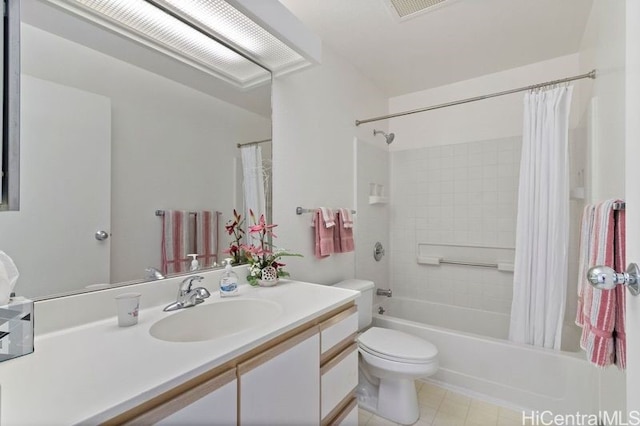 95-1180 Makaikai St Unit 74, Mililani, HI 96789 - full bathroom featuring vanity, shower / tub combo with curtain, toilet, and tile patterned flooring