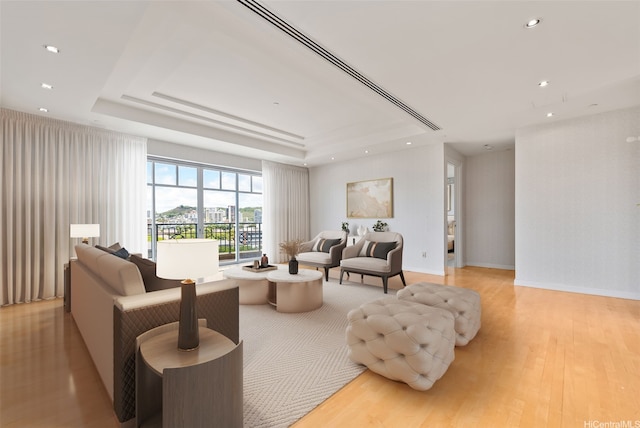 1740 S Beretania St Unit 10, Honolulu, HI 96826 - living room with light wood-style floors, a raised ceiling, and recessed lighting