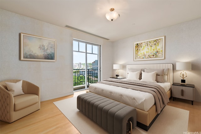 1740 S Beretania St Unit 10, Honolulu, HI 96826 - bedroom with access to outside, wood finished floors, and wallpapered walls