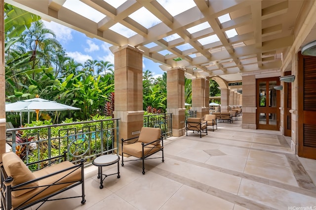 1740 S Beretania St Unit 10, Honolulu, HI 96826 - view of patio / terrace with a pergola and french doors