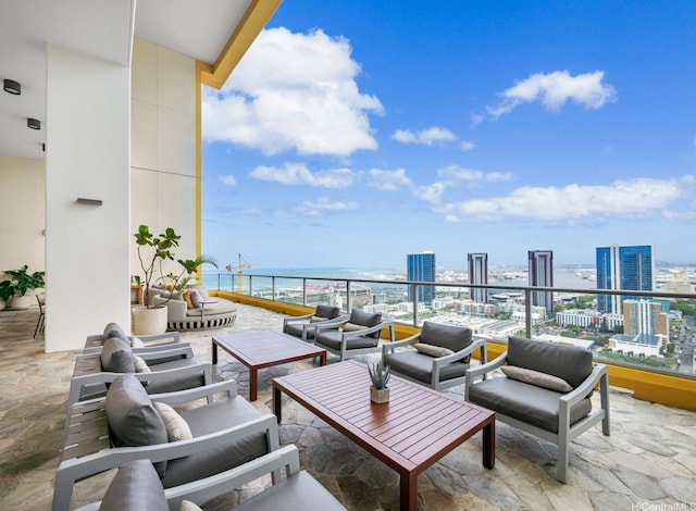 988 Halekauwila St Unit 1801, Honolulu, HI 96814 - patio / terrace featuring an outdoor living space, a view of city, and a water view