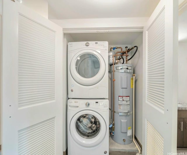 988 Halekauwila St Unit 1801, Honolulu, HI 96814 - laundry room with secured water heater and stacked washer / drying machine