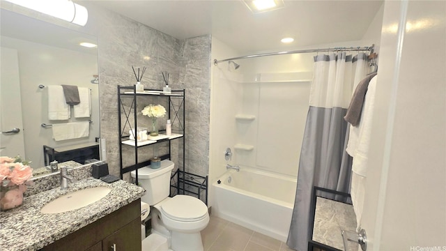 988 Halekauwila St Unit 1801, Honolulu, HI 96814 - full bathroom with tile patterned flooring, vanity, and shower / bath combination with curtain