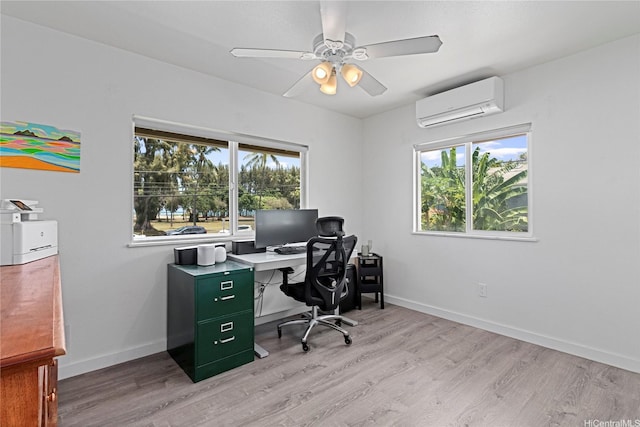 465A Kawailoa Rd, Kailua, HI 96734 - office space featuring a wall unit AC, light wood-style floors, ceiling fan, and baseboards