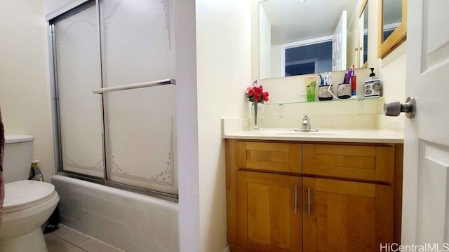 3161 Ala Ilima St Unit 2112, Honolulu, HI 96818 - full bathroom with vanity, toilet, enclosed tub / shower combo, and tile patterned floors