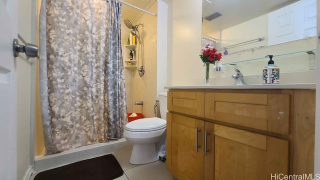 3161 Ala Ilima St Unit 2112, Honolulu, HI 96818 - bathroom featuring tile patterned flooring, toilet, vanity, and a shower with shower curtain