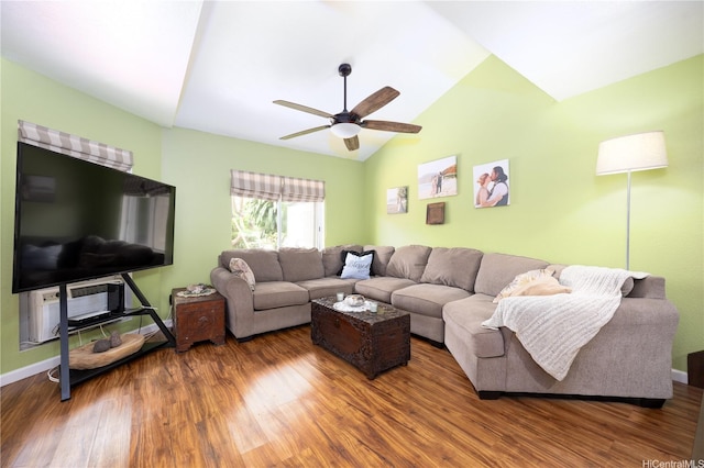 94-816 Lumiauau St Unit Kk102, Waipahu, HI 96797 - living area with wood finished floors, a ceiling fan, lofted ceiling, and baseboards