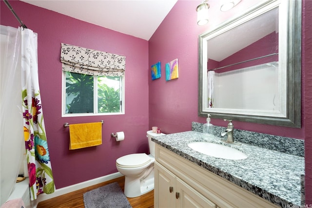 94-816 Lumiauau St Unit Kk102, Waipahu, HI 96797 - full bathroom featuring vanity, wood finished floors, toilet, a shower with shower curtain, and baseboards