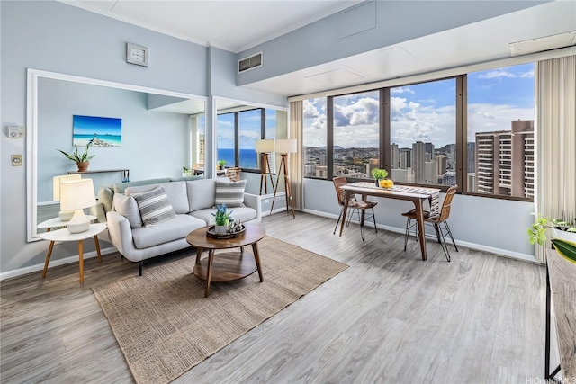 411 Hobron Ln Unit 3905, Honolulu, HI 96815 - living room with baseboards and wood finished floors
