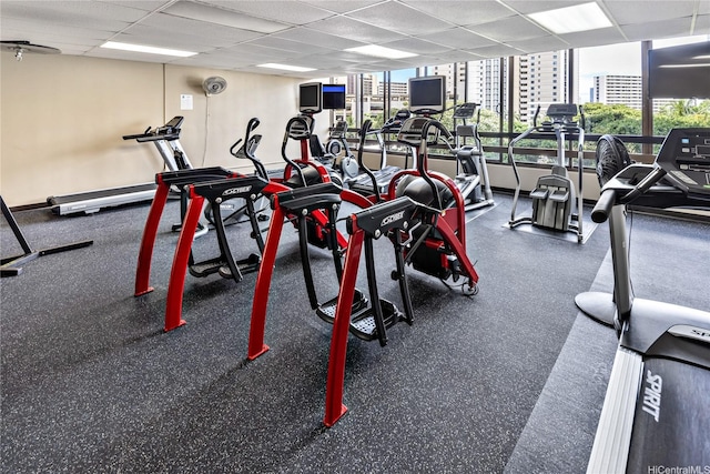 411 Hobron Ln Unit 3905, Honolulu, HI 96815 - exercise room with a drop ceiling