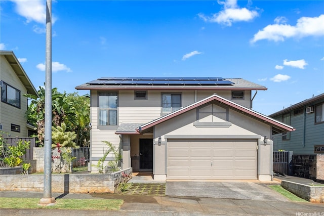 95-1039 Palamoa St Unit 107, Mililani, HI 96789 - view of front facade featuring roof mounted solar panels, concrete driveway, and an attached garage