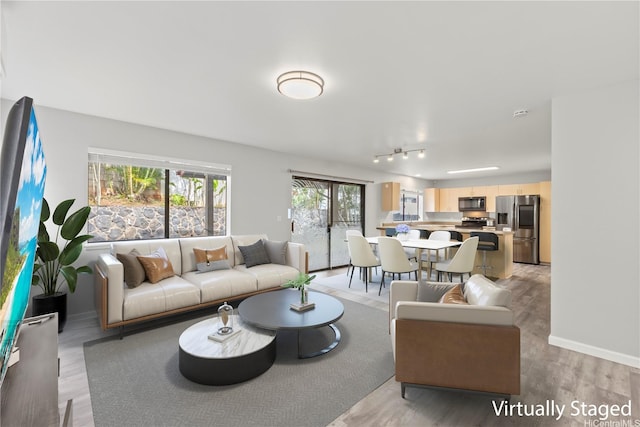 95-1039 Palamoa St Unit 107, Mililani, HI 96789 - living room featuring light wood-style flooring and baseboards
