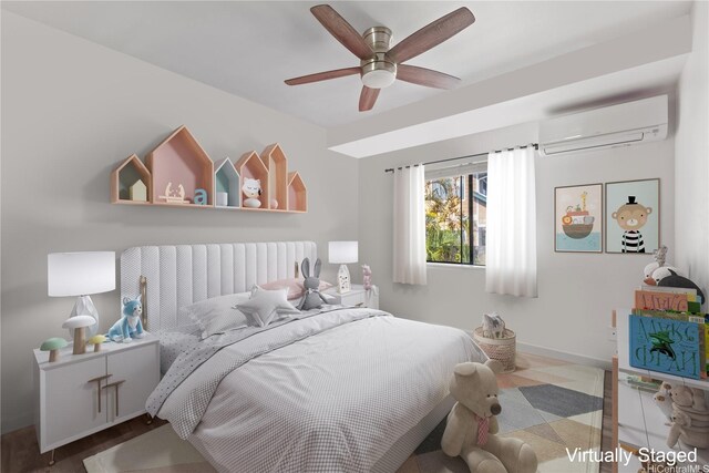 95-1039 Palamoa St Unit 107, Mililani, HI 96789 - bedroom with a wall mounted AC and ceiling fan
