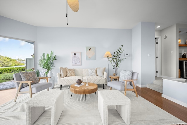 7007 Hawaii Kai Dr Unit A16, Honolulu, HI 96825 - living area with wood finished floors, recessed lighting, baseboards, and a ceiling fan