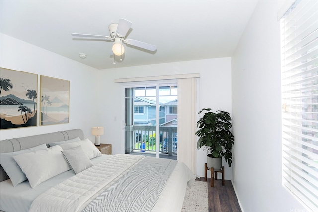 91-1200 Keaunui Dr Unit 400, Ewa Beach, HI 96706 - bedroom featuring access to exterior, wood finished floors, and ceiling fan