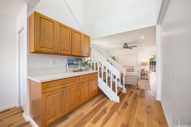 94-391 Kaholo St Unit 88, Mililani, HI 96789 - bar featuring light wood-style floors, stairs, a ceiling fan, and recessed lighting