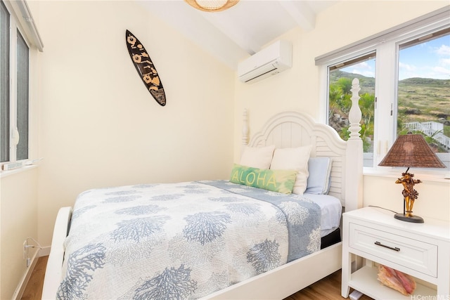1441 Honokahua St, Honolulu, HI 96825 - bedroom with an AC wall unit, wood finished floors, and beam ceiling