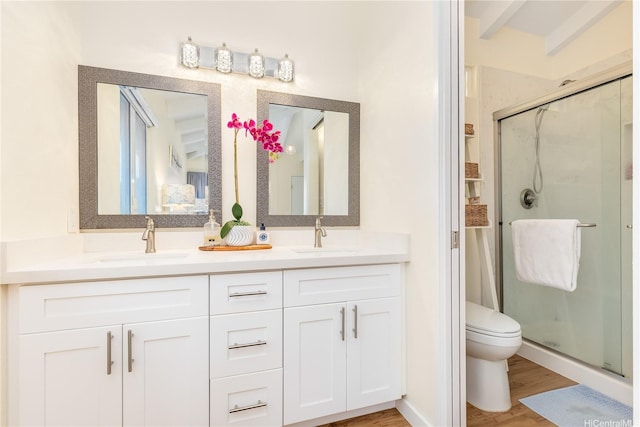 1441 Honokahua St, Honolulu, HI 96825 - full bath featuring a stall shower, toilet, double vanity, and wood finished floors