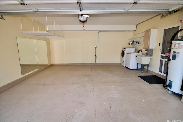 91-1066 Lanakoi St, Kapolei, HI 96707 - garage featuring washer and dryer, water heater, a garage door opener, and a sink