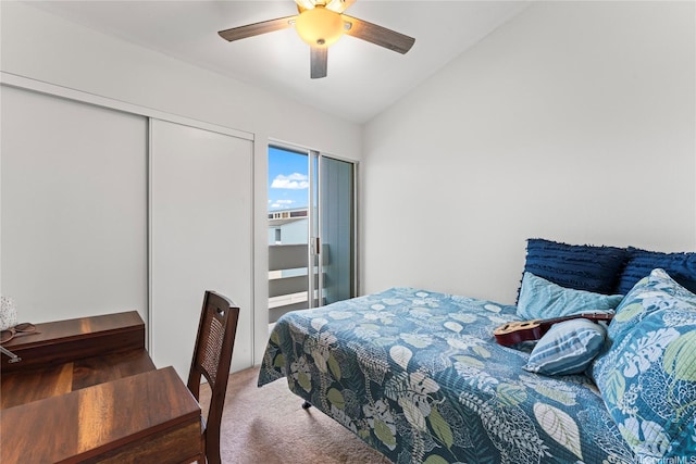95-112 Kipapa Dr Unit 418, Mililani, HI 96789 - carpeted bedroom with vaulted ceiling, a ceiling fan, and a closet
