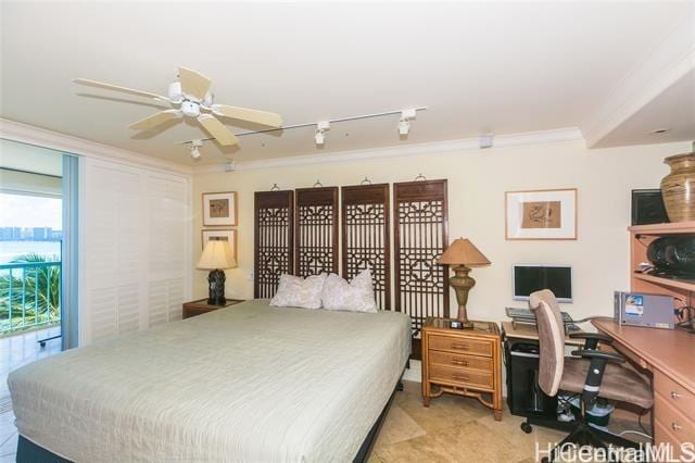 2877 Kalakaua Ave Unit 505/506, Honolulu, HI 96815 - bedroom featuring ornamental molding and an office area