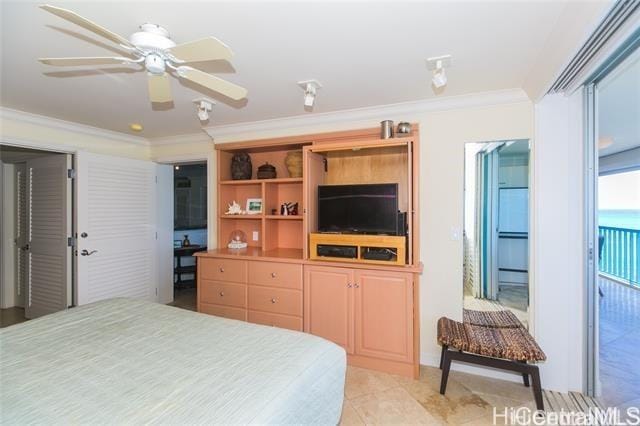 2877 Kalakaua Ave Unit 505/506, Honolulu, HI 96815 - bedroom featuring crown molding and light tile patterned floors