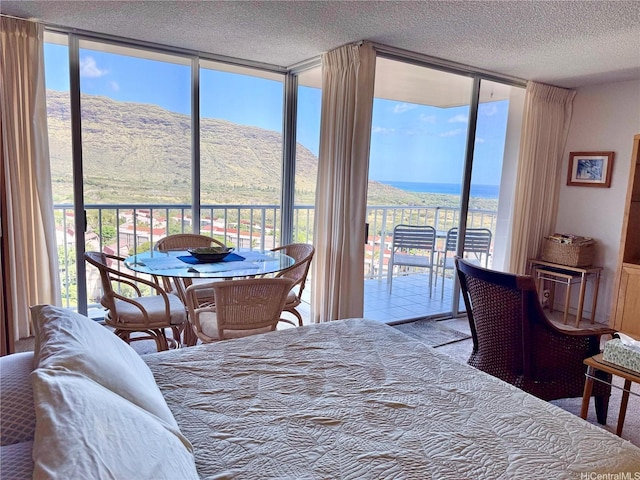 84-680 Kili Dr Unit 1001, Waianae, HI 96792 - bedroom featuring floor to ceiling windows, access to outside, a textured ceiling, multiple windows, and a mountain view