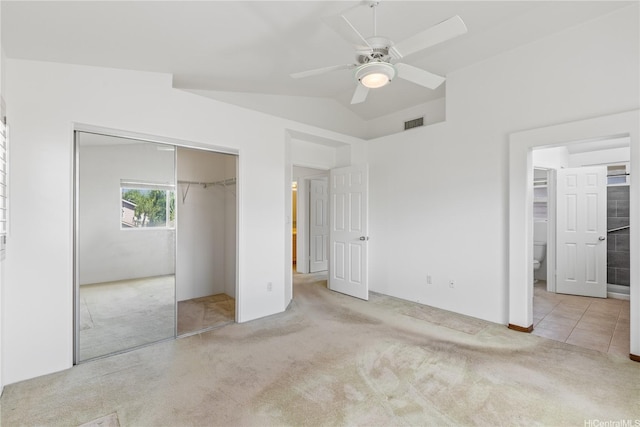 91-1022 Kaikauhaa St, Ewa Beach, HI 96706 - unfurnished bedroom with a closet, carpet flooring, vaulted ceiling, and a ceiling fan