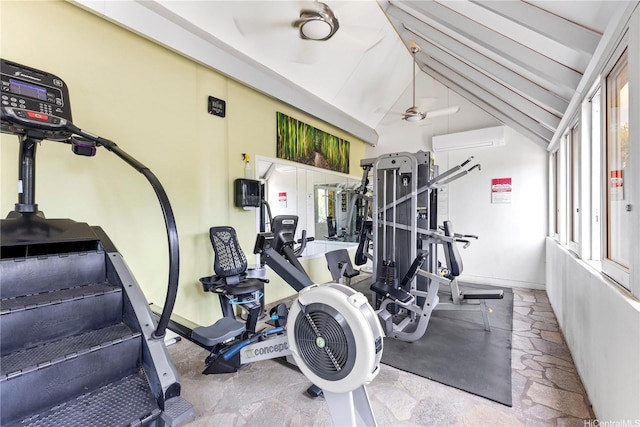 500 University Ave Unit 509, Honolulu, HI 96826 - workout area featuring a ceiling fan, lofted ceiling, and baseboards