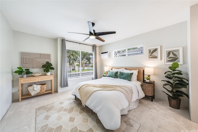 91-208 Kekepania Pl Unit B, Kapolei, HI 96707 - bedroom featuring carpet flooring, a wall mounted air conditioner, and a ceiling fan