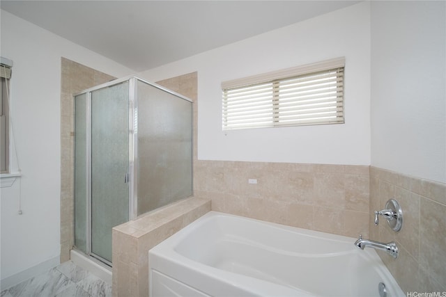 92-735 Welo St, Kapolei, HI 96707 - bathroom with a bath, a stall shower, and marble finish flooring