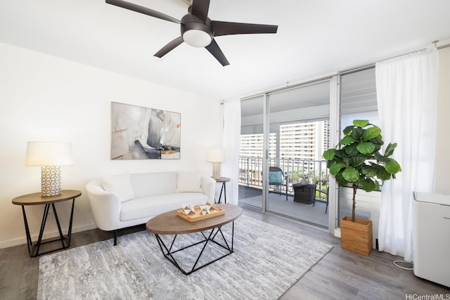 475 Atkinson Dr Unit 608, Honolulu, HI 96814 - living area featuring wood finished floors and ceiling fan