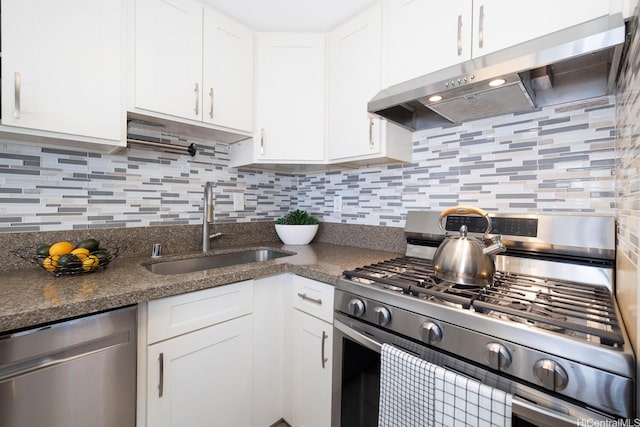 475 Atkinson Dr Unit 608, Honolulu, HI 96814 - kitchen with appliances with stainless steel finishes, under cabinet range hood, a sink, and white cabinets