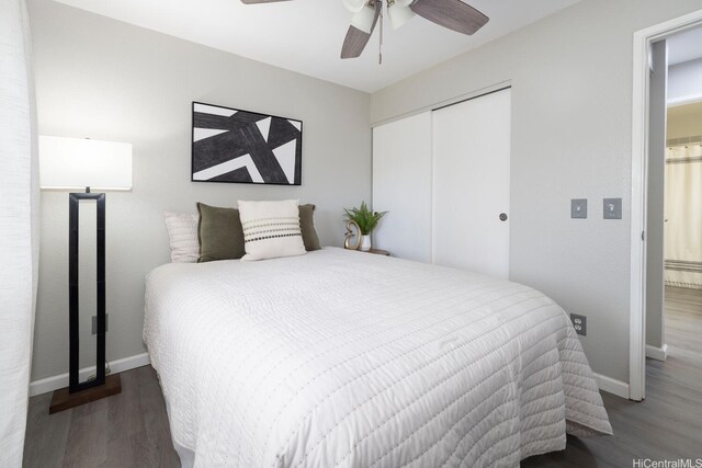 92-1151 Palahia St Unit B206, Kapolei, HI 96707 - bedroom with wood finished floors, baseboards, a closet, and ceiling fan