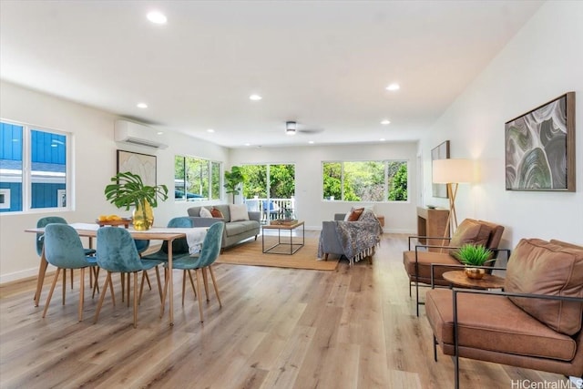 1504 Ainakoa Ave, Honolulu, HI 96821 - dining space with a wall mounted AC, light wood-style flooring, recessed lighting, and baseboards