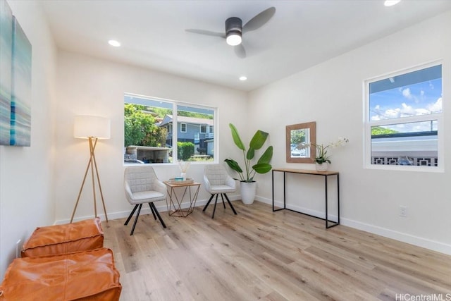 1504 Ainakoa Ave, Honolulu, HI 96821 - sitting room featuring wood finished floors, recessed lighting, a ceiling fan, and baseboards