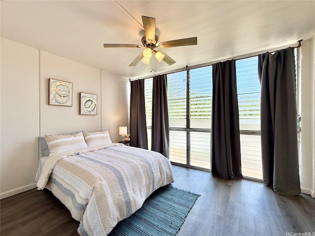 95-2055 Waikalani Pl Unit B204, Mililani, HI 96789 - bedroom featuring dark wood-style floors, baseboards, access to exterior, and ceiling fan