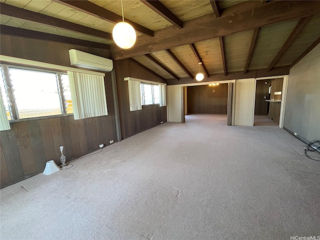 1676 Hoonipo St, Pearl City, HI 96782 - carpeted empty room featuring a wall unit AC, wood walls, and wooden ceiling