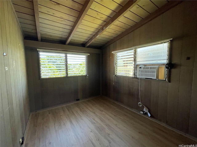 1676 Hoonipo St, Pearl City, HI 96782 - unfurnished room featuring wood finished floors, plenty of natural light, wood walls, wood ceiling, and cooling unit