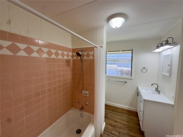 1846 Kilohi St, Honolulu, HI 96819 - bathroom featuring wood finished floors, shower / tub combo with curtain, and vanity