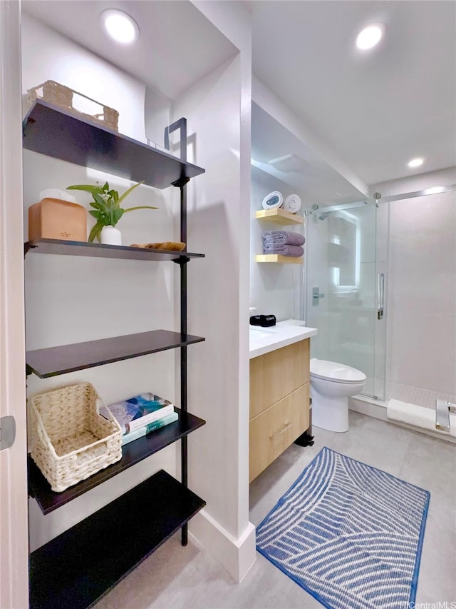 2465 Kuhio Ave Unit 1606, Honolulu, HI 96815 - bathroom with a stall shower, toilet, vanity, and recessed lighting