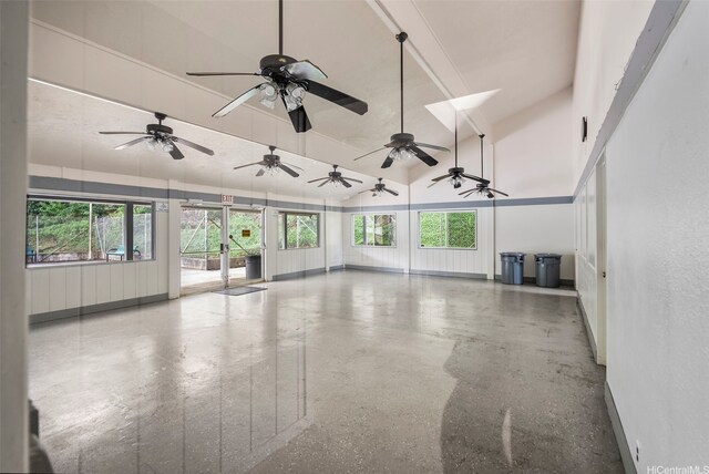 45-407 Mokulele Dr Unit 60, Kaneohe, HI 96744 - unfurnished living room featuring high vaulted ceiling, baseboards, and a ceiling fan