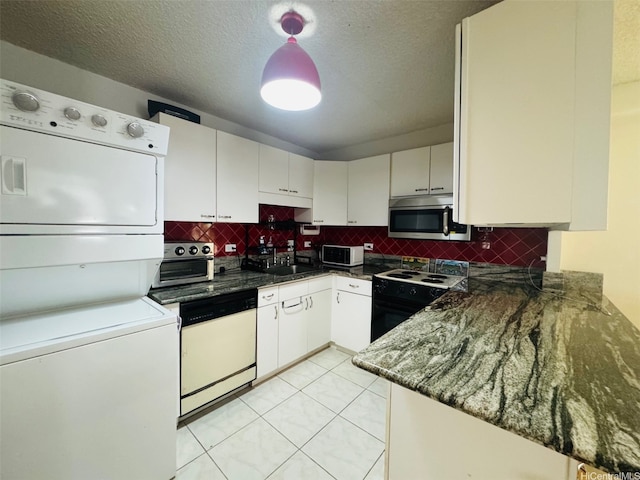 1615 Wilder Ave Unit 401, Honolulu, HI 96822 - kitchen featuring stainless steel microwave, stacked washer / drying machine, dishwashing machine, electric range, and white microwave