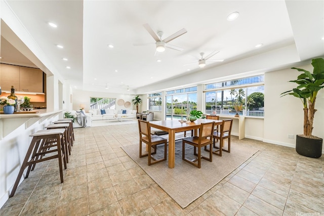 902 Wanaao Rd, Kailua, HI 96734 - dining space with recessed lighting, ceiling fan, and baseboards